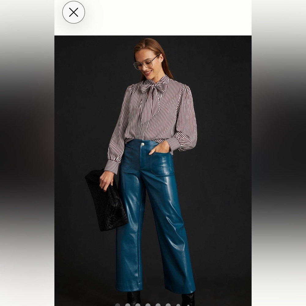Anthroplogie Maeve Colette Blue Metallic Vegan Leather Cropped Wide-Leg Pants